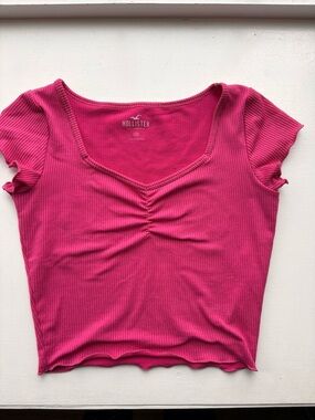 Hollister Pink Ribbed Short Sleeve Crop Top